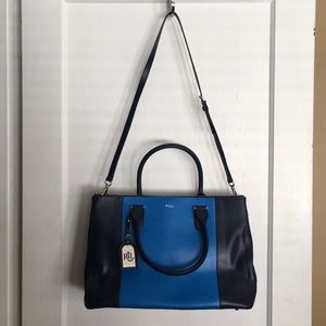 Ralph Lauren leather navy and royal blue tote bag